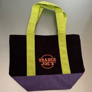 Trader Joe’s Limited Edition Mini Black and Purple Tote Bag with Green Handles